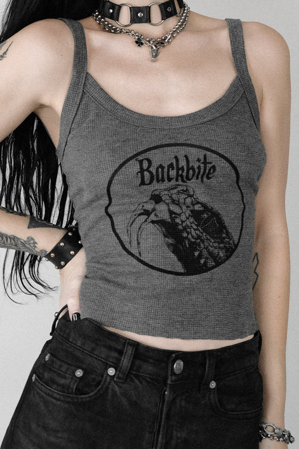 Snakebite Print on Backbite-Made Grey Waffle Knit Tank | In Stock