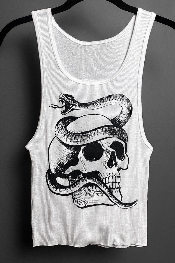 Serpent Skull on White Tank | Made To Order