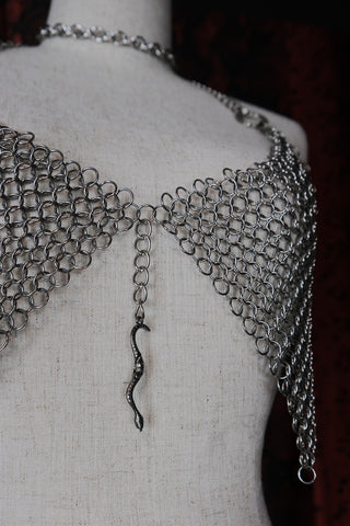 Angelina Chain Dress in Sheer Silver Metallic Mesh | In Stock