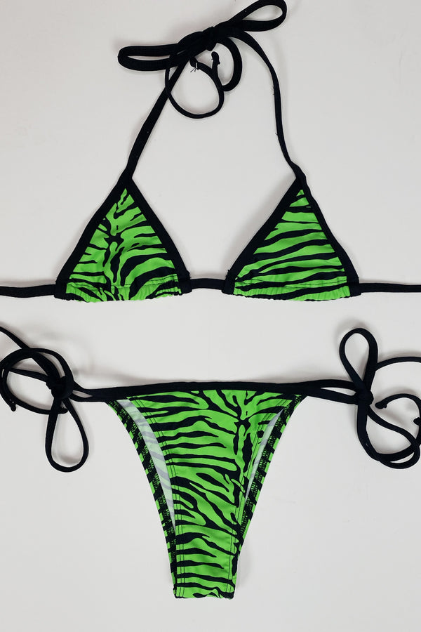 Neon Green Zebra String Bikini Set | In Stock