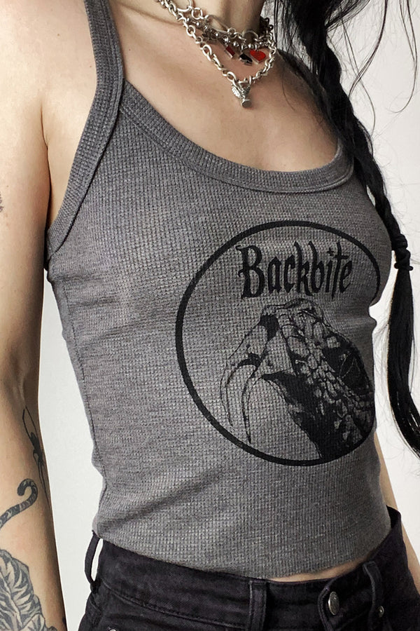 Snakebite Print on Backbite-Made Grey Waffle Knit Tank | In Stock
