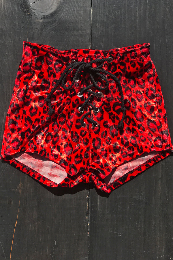 Z Velvet Grommet Shorts Size S・Red Cheetah, bottoms, BAD VIBES, BACKBITE