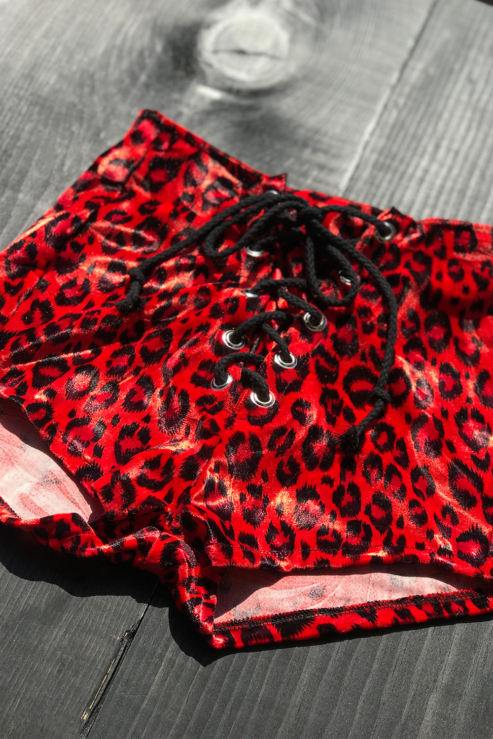 Z Velvet Grommet Shorts Size S・Red Cheetah, bottoms, BAD VIBES, BACKBITE