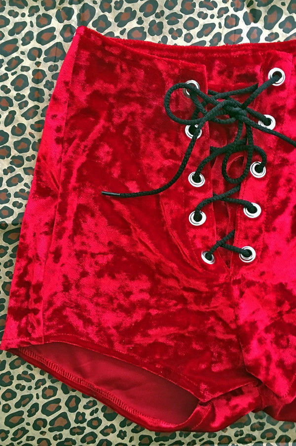 Velvet Grommet Shorts・Scarlett Red, bottoms, BAD VIBES, BACKBITE