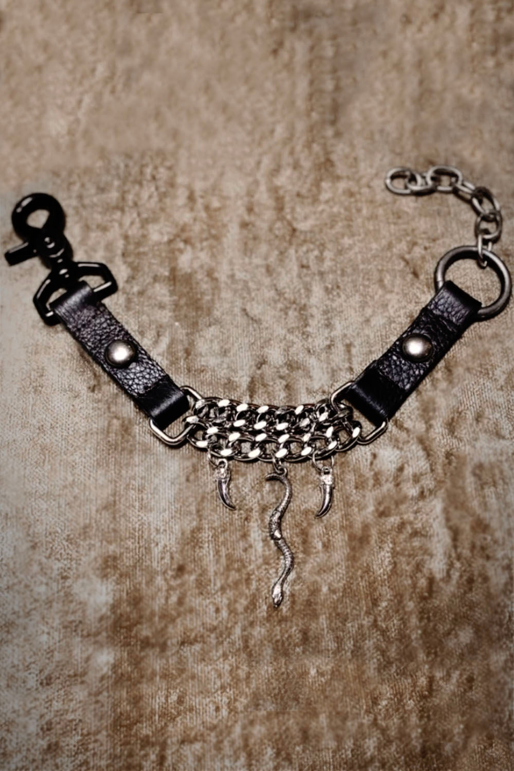 Handcrafted Leather and Chain Snake Charmer Choker