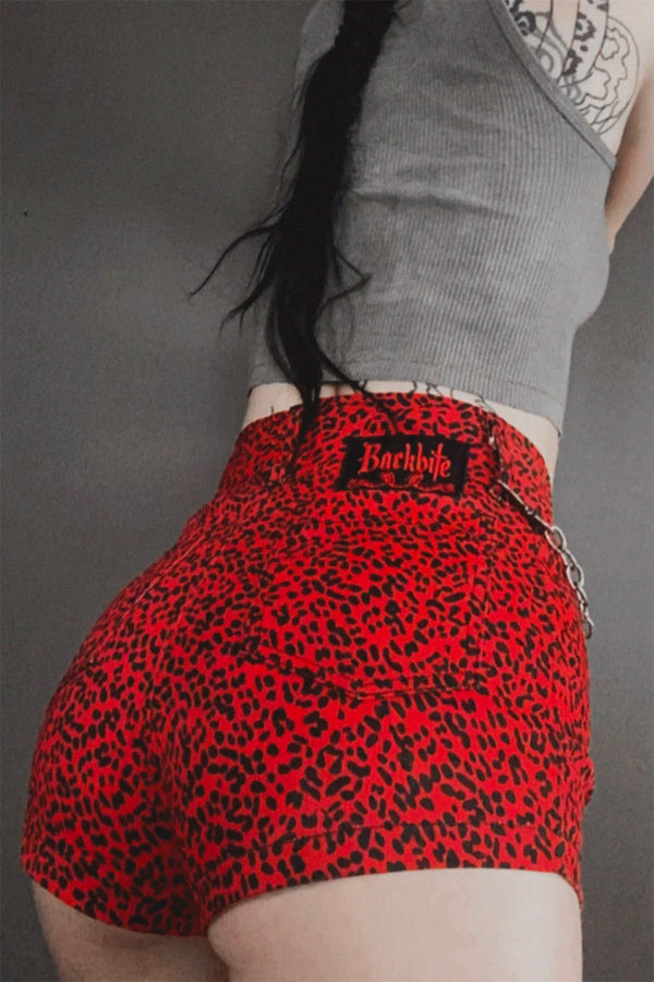 Red Leopard High Waist Zip Front Shorts | Made To Order