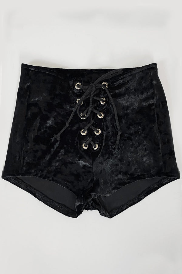 Howl Black Velvet Grommet Shorts | Made To Order
