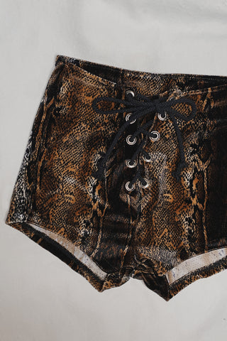 Brown Cobra Velvet Hot Shorts | Made To Order