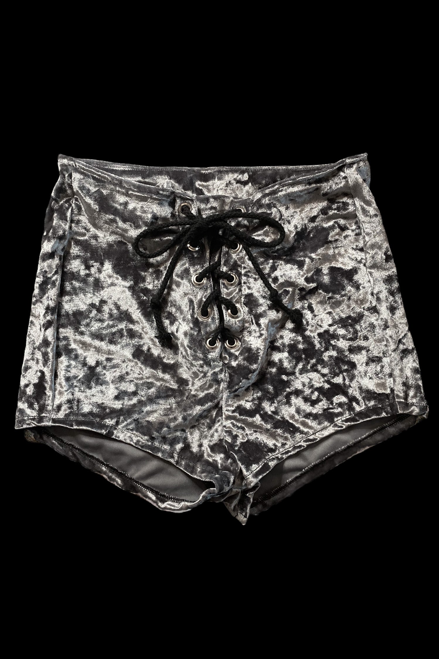 Silver Velvet Grommet Shorts | Made To Order
