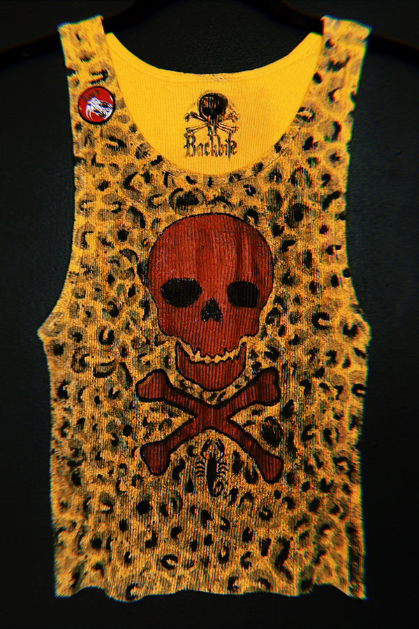 Custom Hand-Dyed & Painted Skull Scorpion Leopard Print Tank