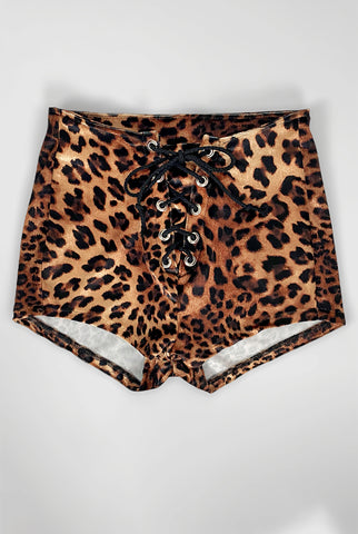 Red Leopard Velvet Grommet Shorts | Made To Order