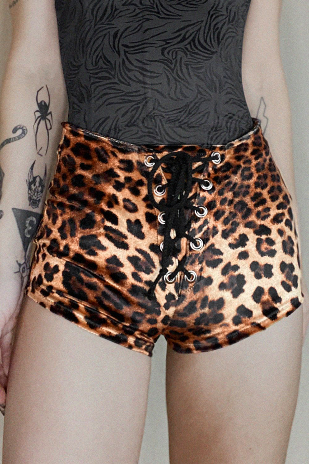Leopard Velvet Grommet Shorts | Made To Order