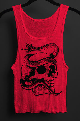 Silver Serpent Skull on Black Tank | Made To Order