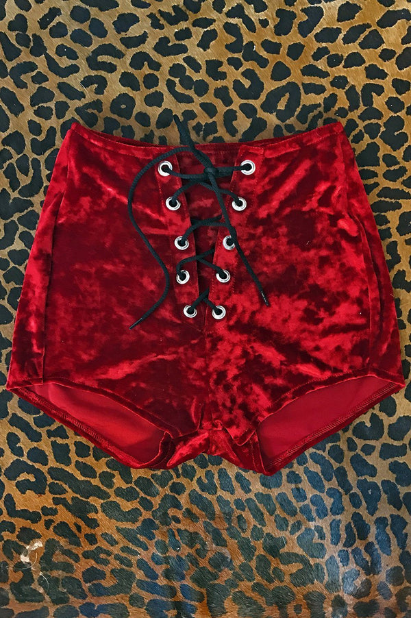 Velvet Grommet Shorts・Scarlett Red, bottoms, BAD VIBES, BACKBITE