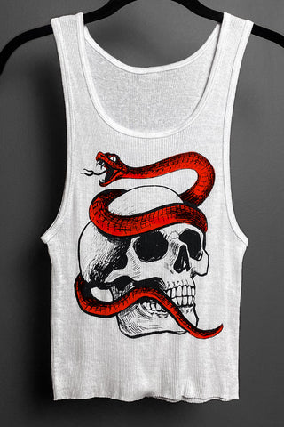 Serpent Skull on Hand-Dyed Red Tank | Made To Order