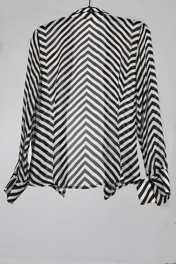 Vintage Silk Chevron Striped Sheer Blouse